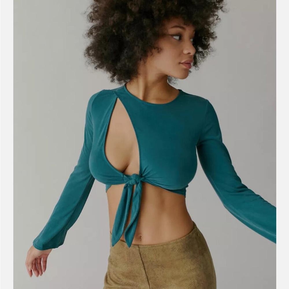 Urban Outfitters Green Tie-Front Top
